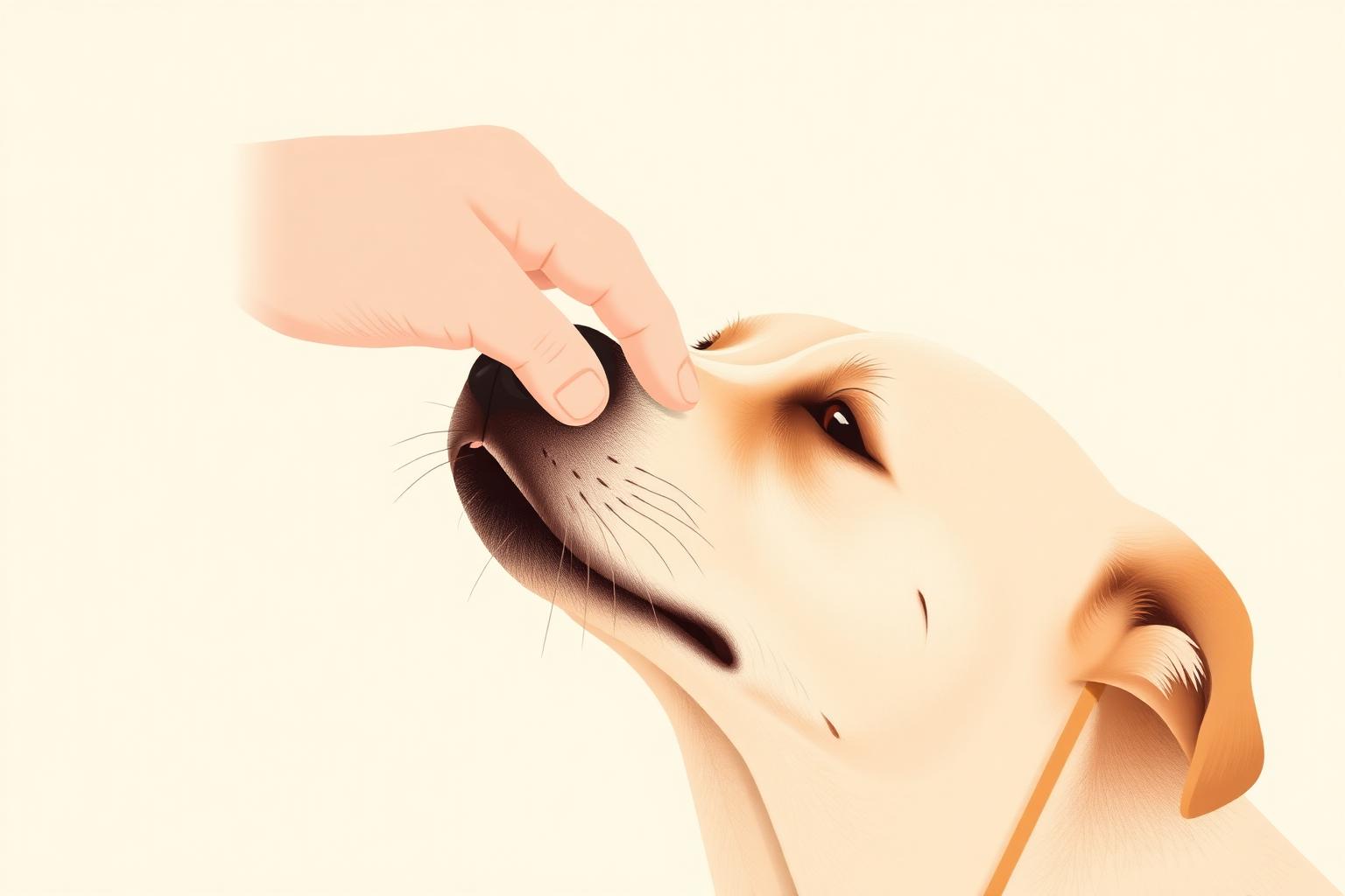 An illustration of a person gently lifting a dog's lip to check its gum colour.