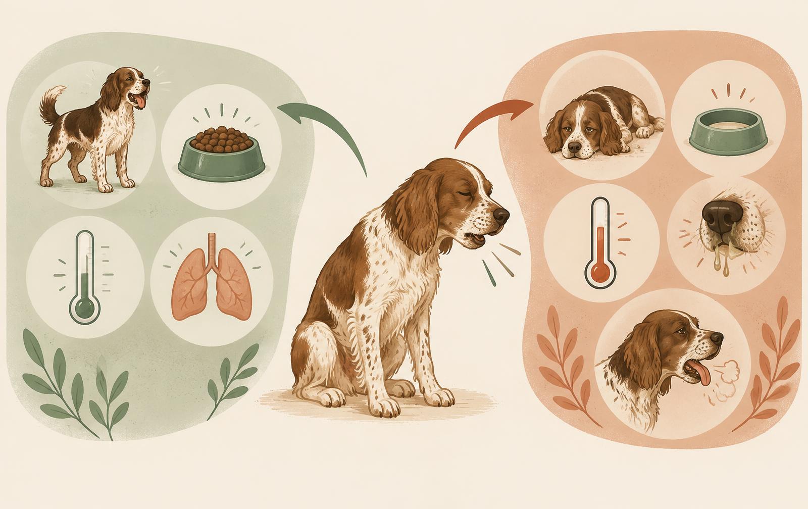 A diagram showing signs that distinguish uncomplicated kennel cough from respiratory illness requiring closer veterinary assessment.